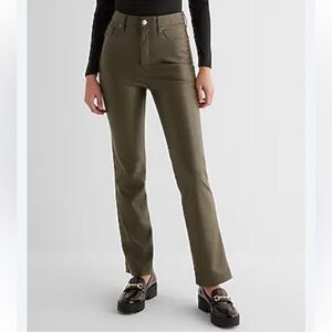 NWOT Express Super High Rise Faux Leather 90s Slim Pants - Olive Green
